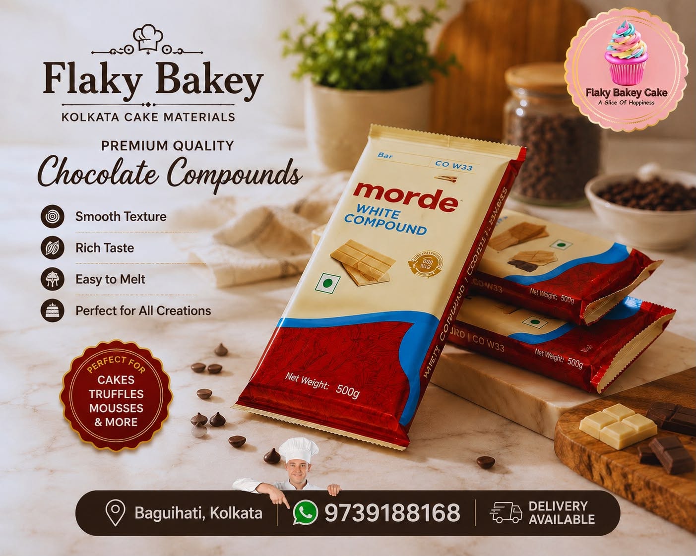 Baking ingredients and chocolate compound — Flaky Bakey baking materials shop, Hatiara Kolkata